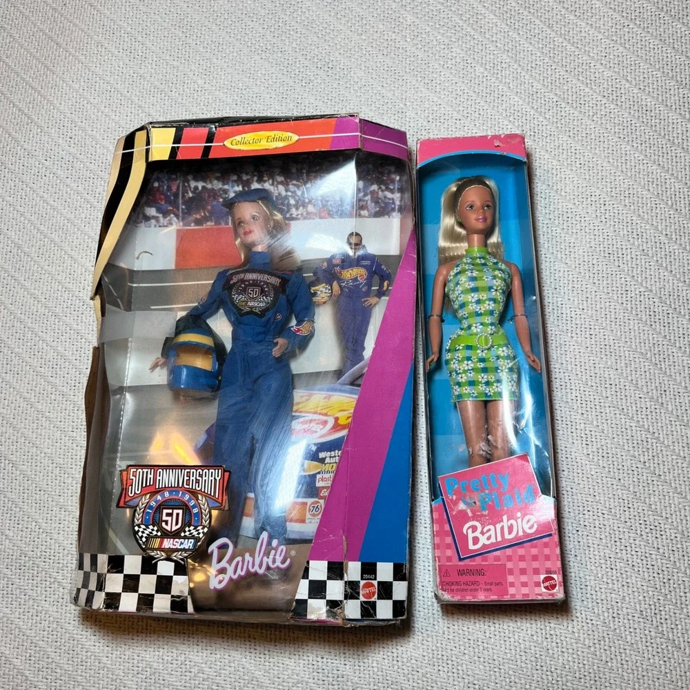Vintage 1998 Barbie Lot NASCAR 50th Anniversary & Pretty in Plaid Dolls NIB
